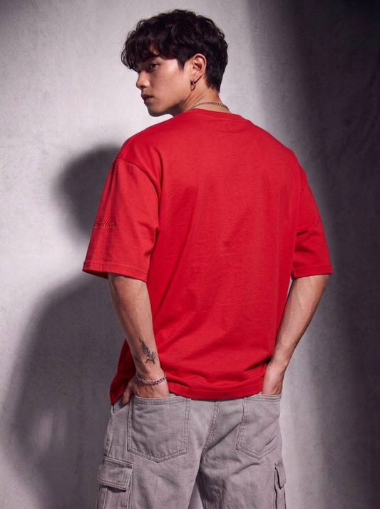 Cool Bee Urban Nomad Tee Red for Men - Red Oversized Graphic Tee Streetwear India - Back View
