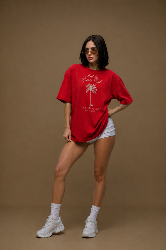 Red Petal Red Women Tee - Oversized Graphic T-Shirt Back View | Cool Bee India