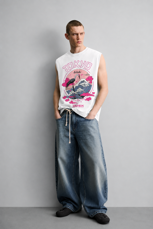 Neon Sakura White Tank