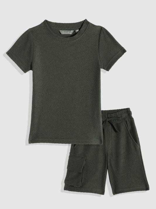 Kids Boys Clothing Set - Olive (KBSSCS401)