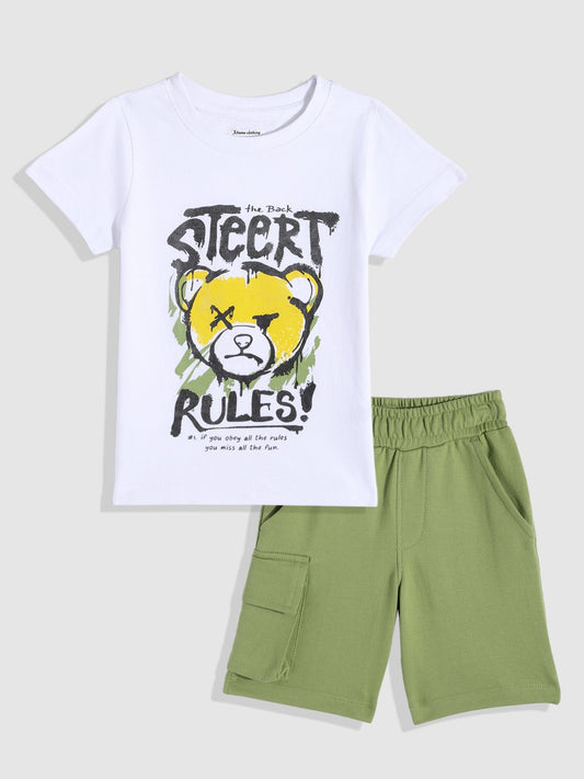 Kids Boys Clothing Set - White (KBSSCS13)