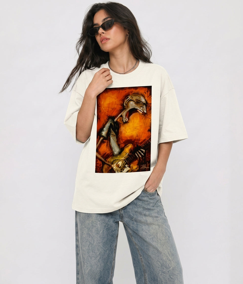 Cool Bee Canvas Chords Tee White for Women - Oversized Graphic Tee Streetwear India - Lifestyle View