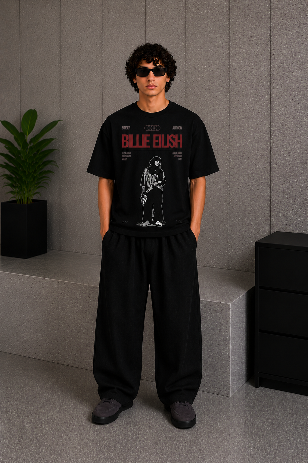 Cool Bee Eilish Tee Black for Men - Black Oversized Graphic Tee Streetwear India - Lifestyle View