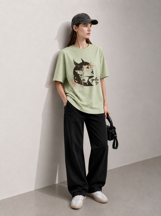 Face Green Women Tee - Oversized Graphic T-Shirt Back View | Cool Bee India