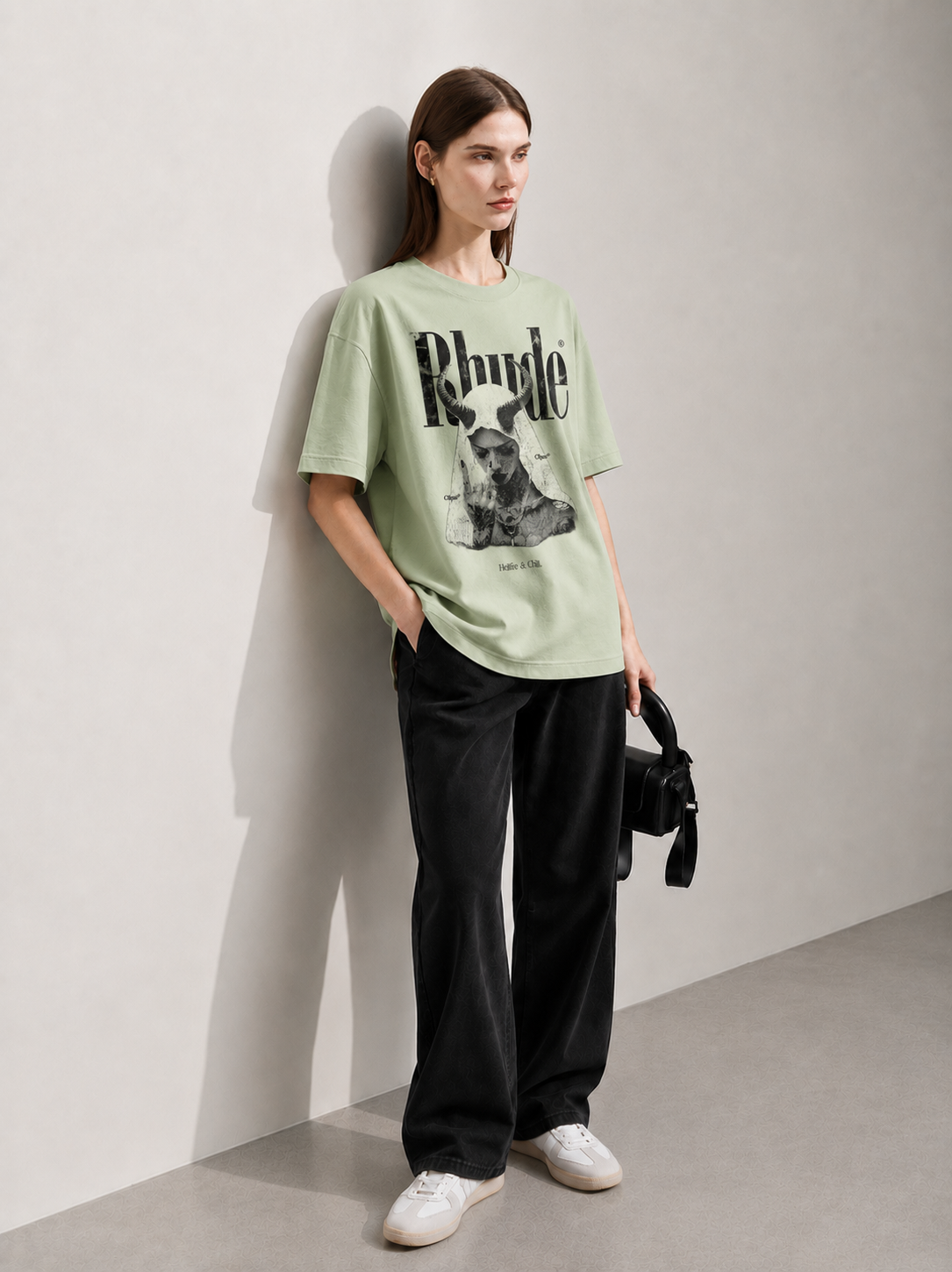 Shadow Saint Green Women Tee - Oversized Graphic T-Shirt Side View | Cool Bee India
