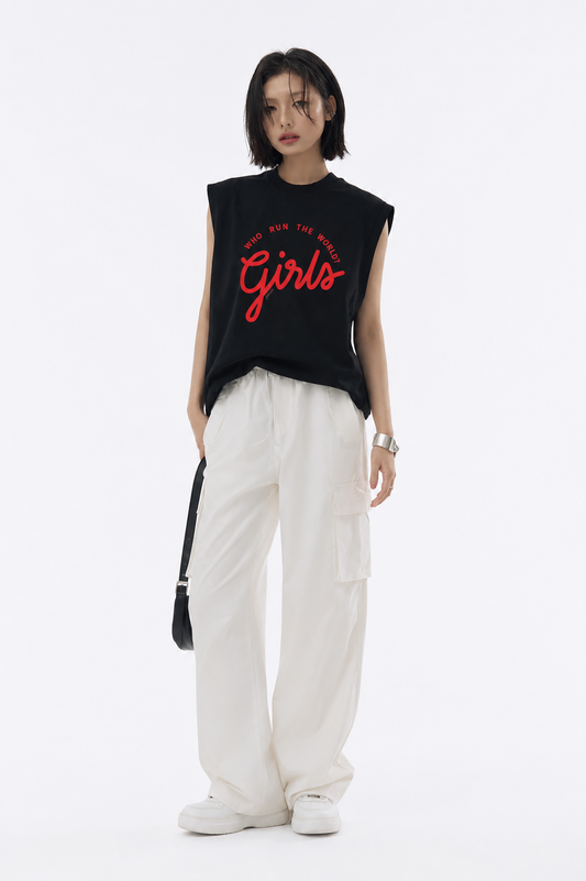 Coolbee Store Girls Rule Tank Tees Black – back view