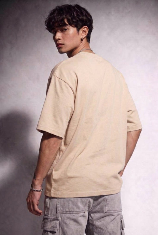 Cool Bee Glitch Portrait Tee Beige for Men - Beige Oversized Graphic Tee Streetwear India - Back View