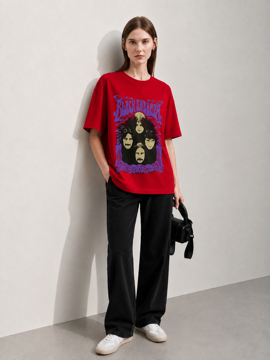 Amplified Chaos Red Women Tee - Oversized Graphic T-Shirt Back View | Cool Bee India
