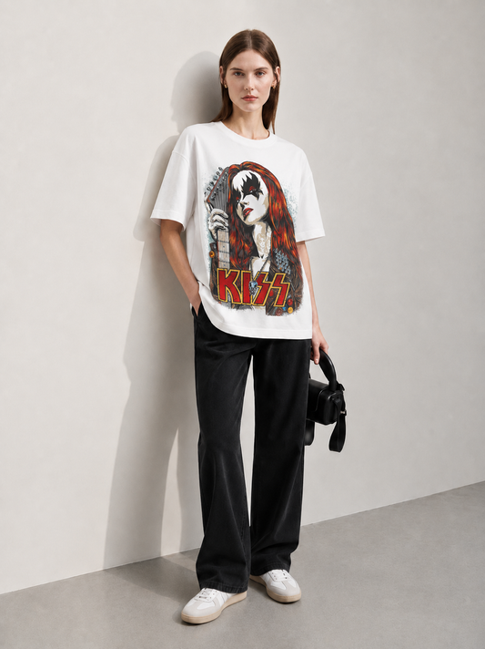 Rock Culture Statement White Women Tee - Oversized Graphic T-Shirt Back View | Cool Bee India