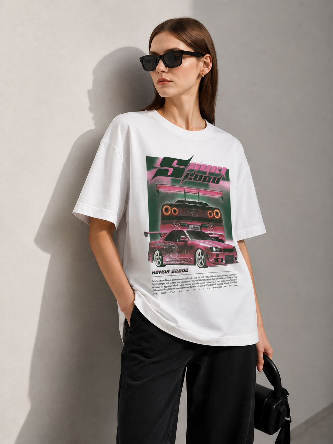 Pink line Racer Women Tee White