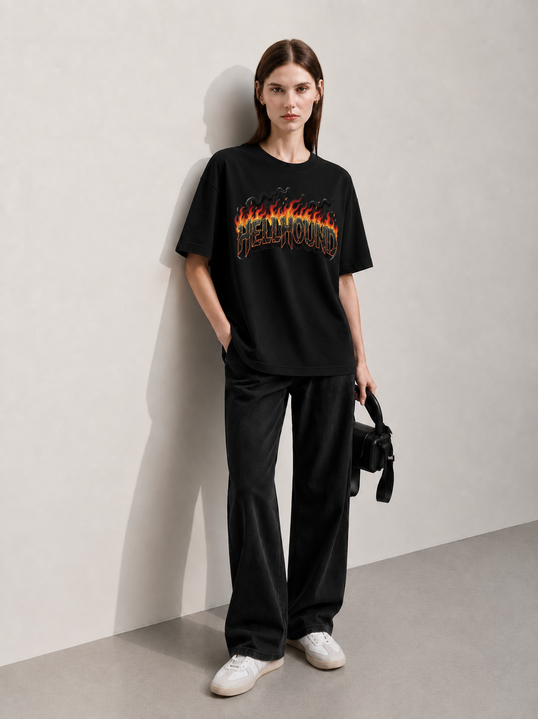 Galaxy Bloom Black Women Tee - Oversized Graphic T-Shirt Side View | Cool Bee India