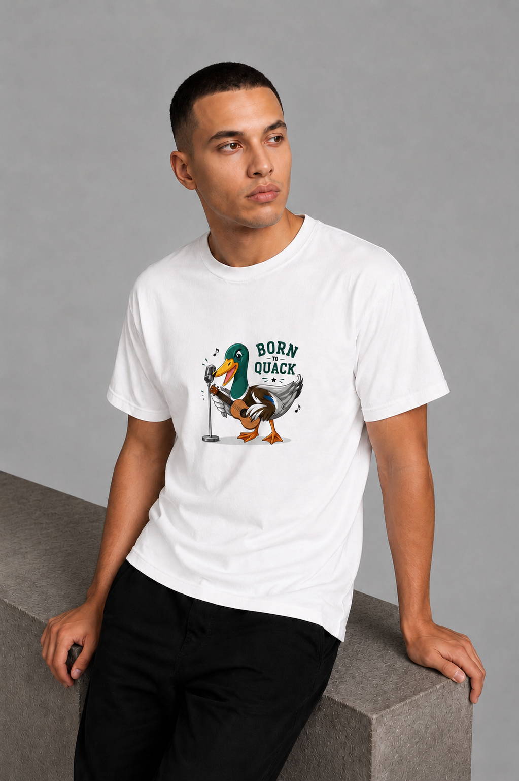 Cool Bee Duck Rock Tee White for Men - White Oversized Graphic Tee Streetwear India - Lifestyle View