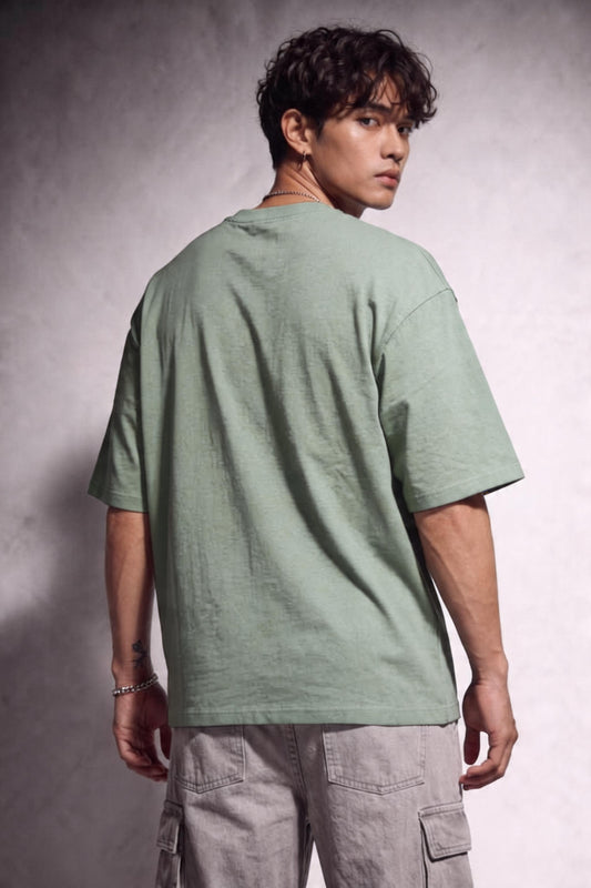 Cool Bee Glitch Portrait Tee Green for Men - Green Oversized Graphic Tee Streetwear India - Back View