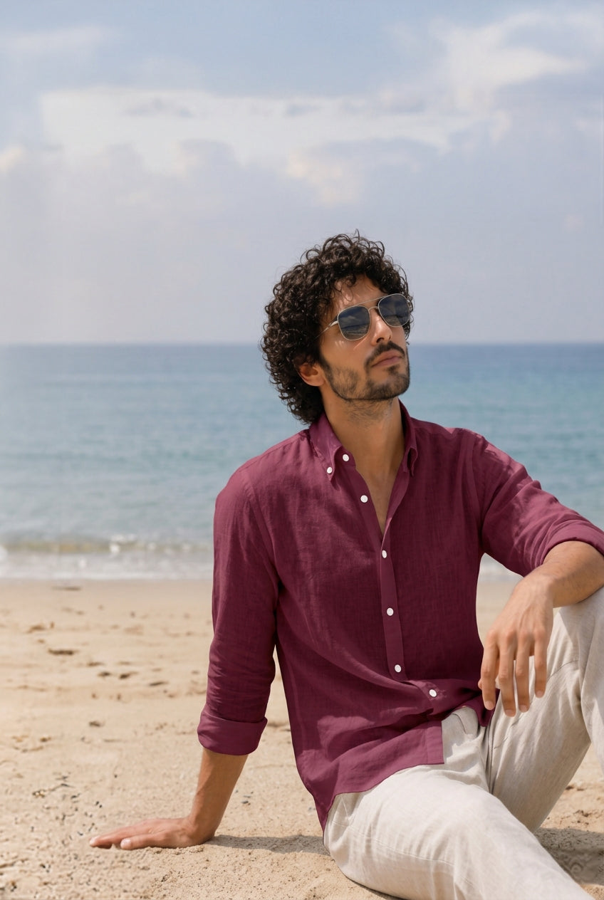 Linen Casual Shirt Maroon