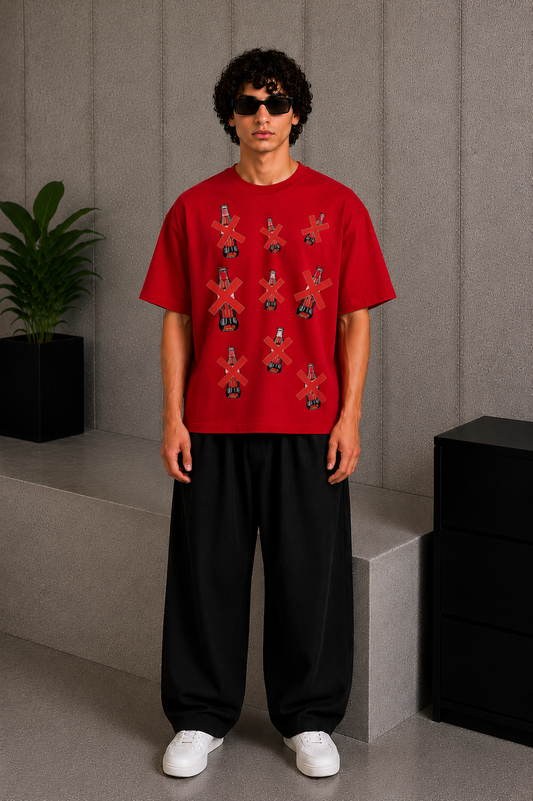 Cool Bee Cross Tee Red for Men - Red Oversized Graphic Tee Streetwear India - Back View