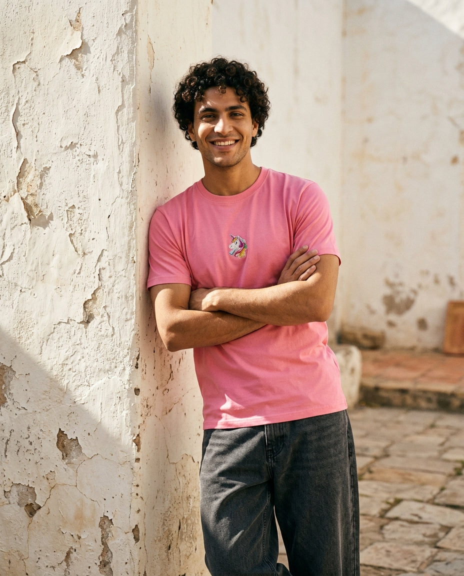 Cool Bee Essential Cotton Crew Neck T-Shirt Pink for Men - Pink Graphic Tee India - Lifestyle View
