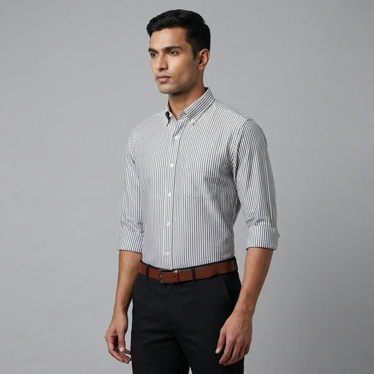 Super Premium Slim Fit Grey Striped Oxford Shirt