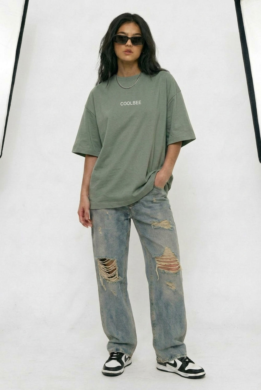 Cool Bee Cubist Bloom Oversize Tee Green for Women - Oversized Graphic Tee Streetwear India - Lifestyle View