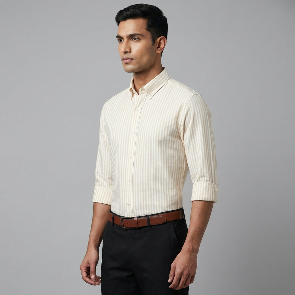 Super Premium Slim Fit Orange Striped Oxford Shirt