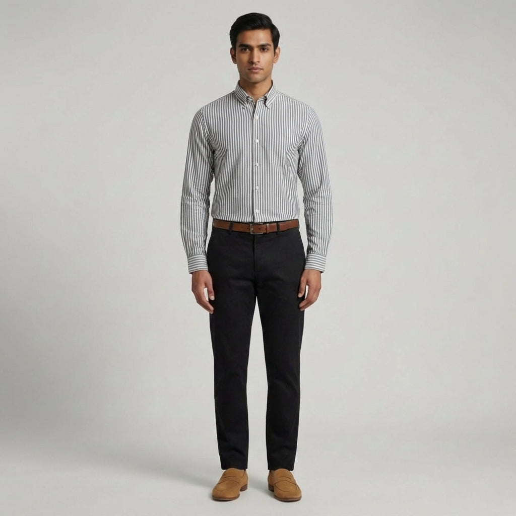 Super Premium Slim Fit Grey Striped Oxford Shirt