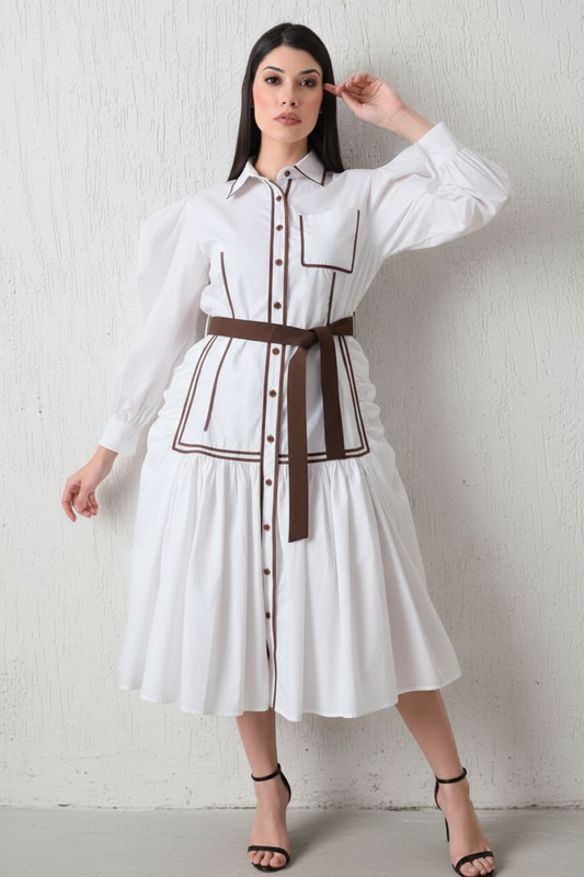 Architectural Piping High-Low Gown White