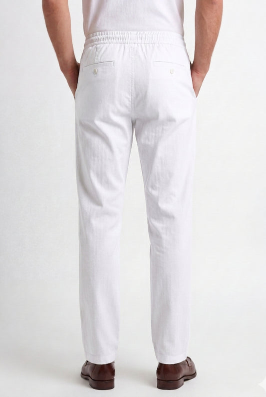 Cool Bee Linen Travel Pants White for Men - White Linen Travel Pants Lightweight India - Back View