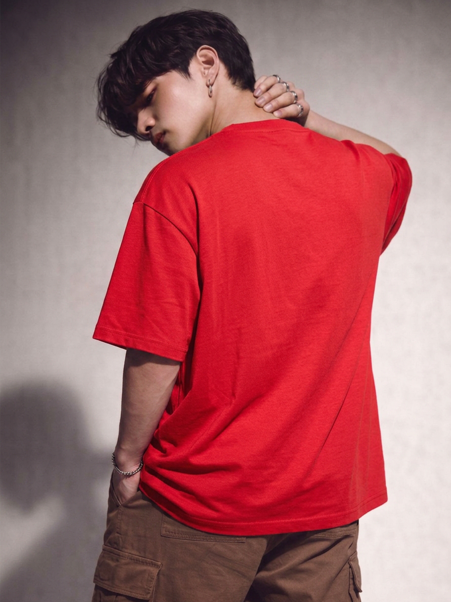Cool Bee Structural Persona Tee Red for Men - Red Oversized Graphic Tee Streetwear India - Lifestyle View