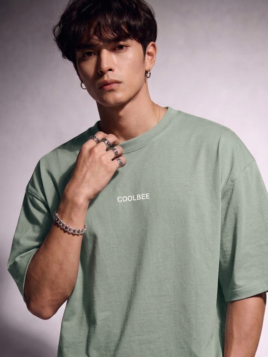Cool Bee Silent Muse Tee Green for Men - Green Oversized Graphic Tee Streetwear India - Back View