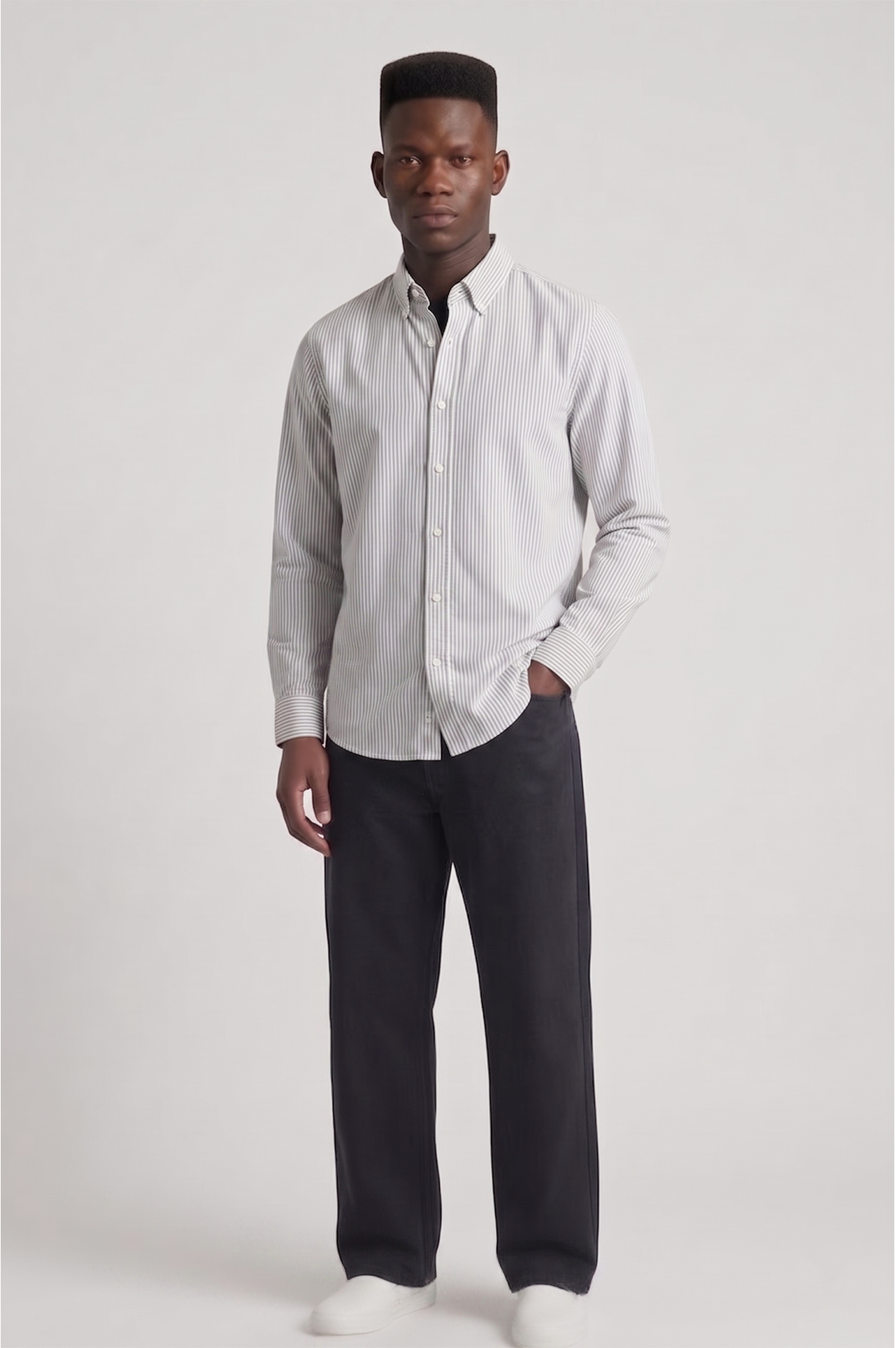 Cool Bee Super Premium Slim Fit Grey Striped Oxford Shirt for Men - Striped Premium Oxford Shirt India - Lifestyle View