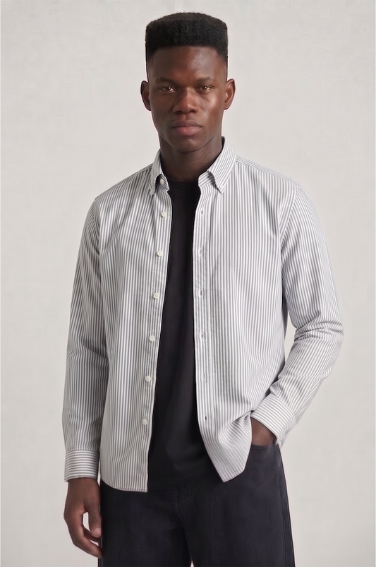 Super Premium Slim Fit Grey Striped Oxford Shirt