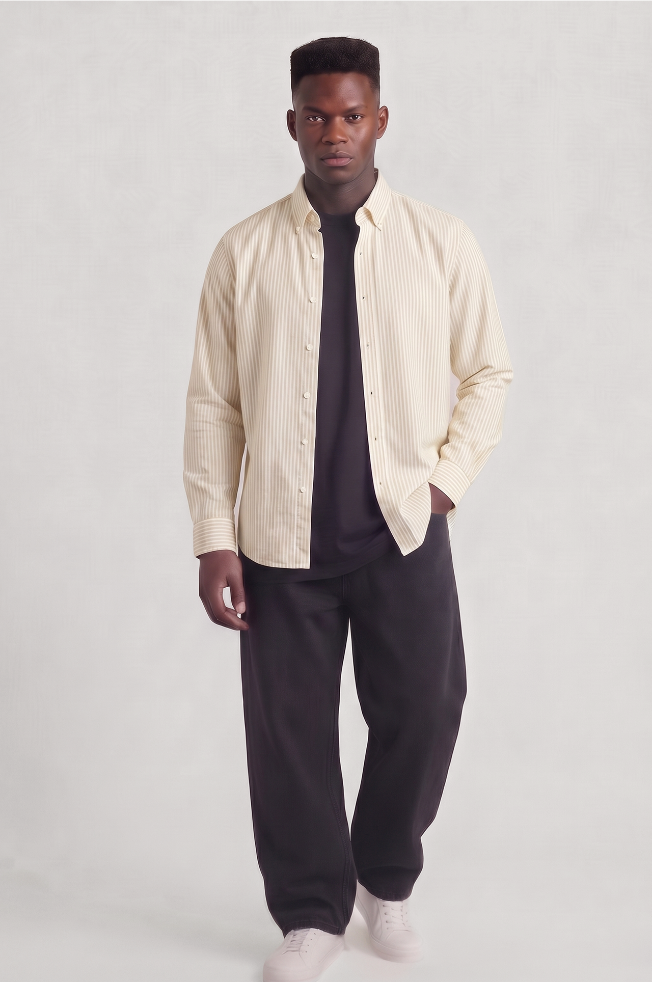 Cool Bee Super Premium Slim Fit Beige Striped Oxford Shirt for Men - Striped Premium Oxford Shirt India - Lifestyle View