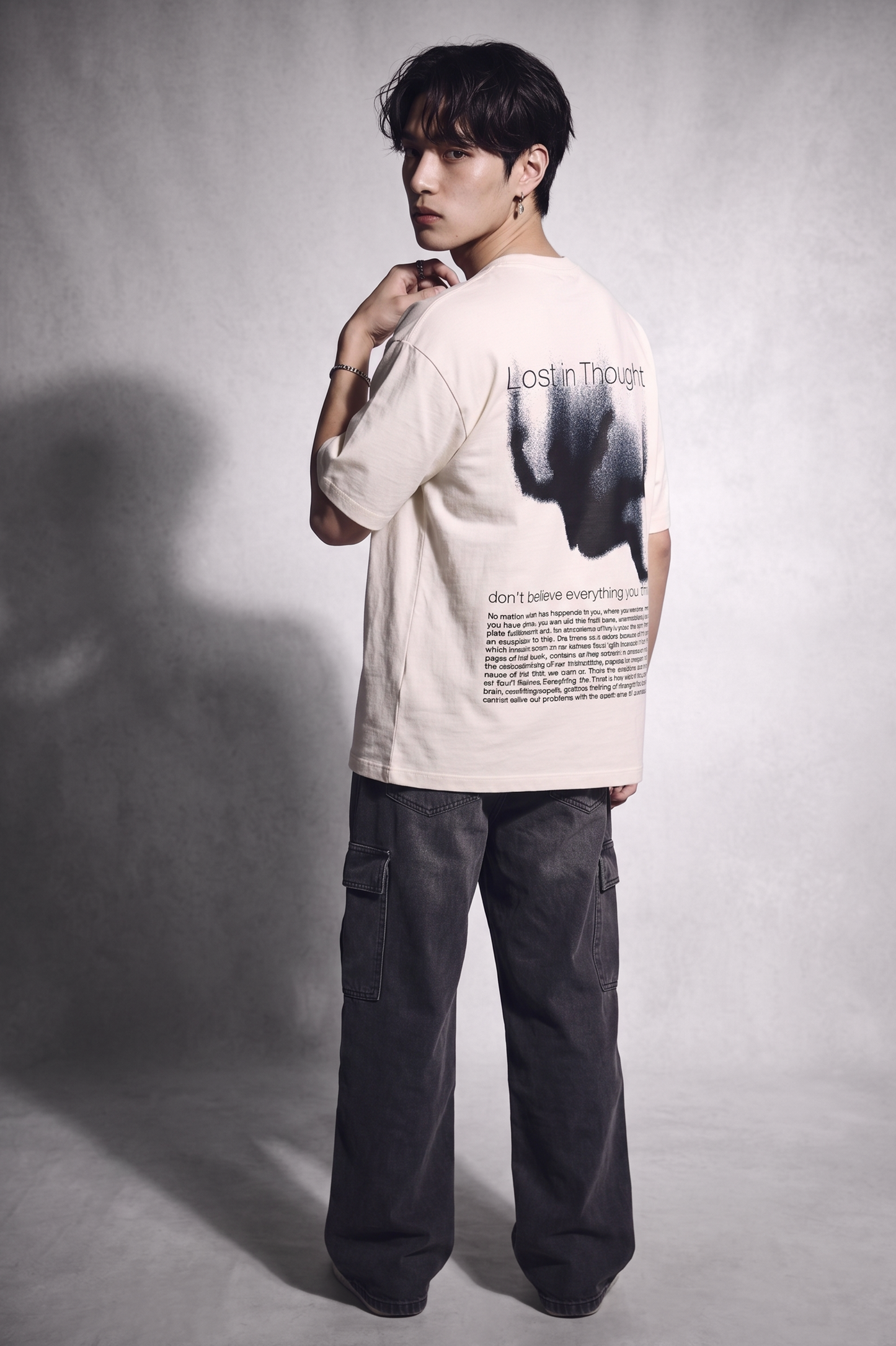 Cool Bee Lost in Thought Tee White for Men - White Oversized Graphic Tee Streetwear India - Lifestyle View