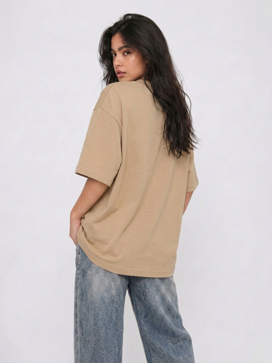 Cool Bee Glitch Portrait Tee Beige for Women - Oversized Graphic Tee Streetwear India - Back View
