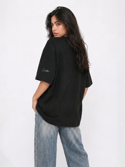 Cool Bee Blurred Vision Tee Black for Women - Black Oversized Graphic Tee Streetwear India - Back View