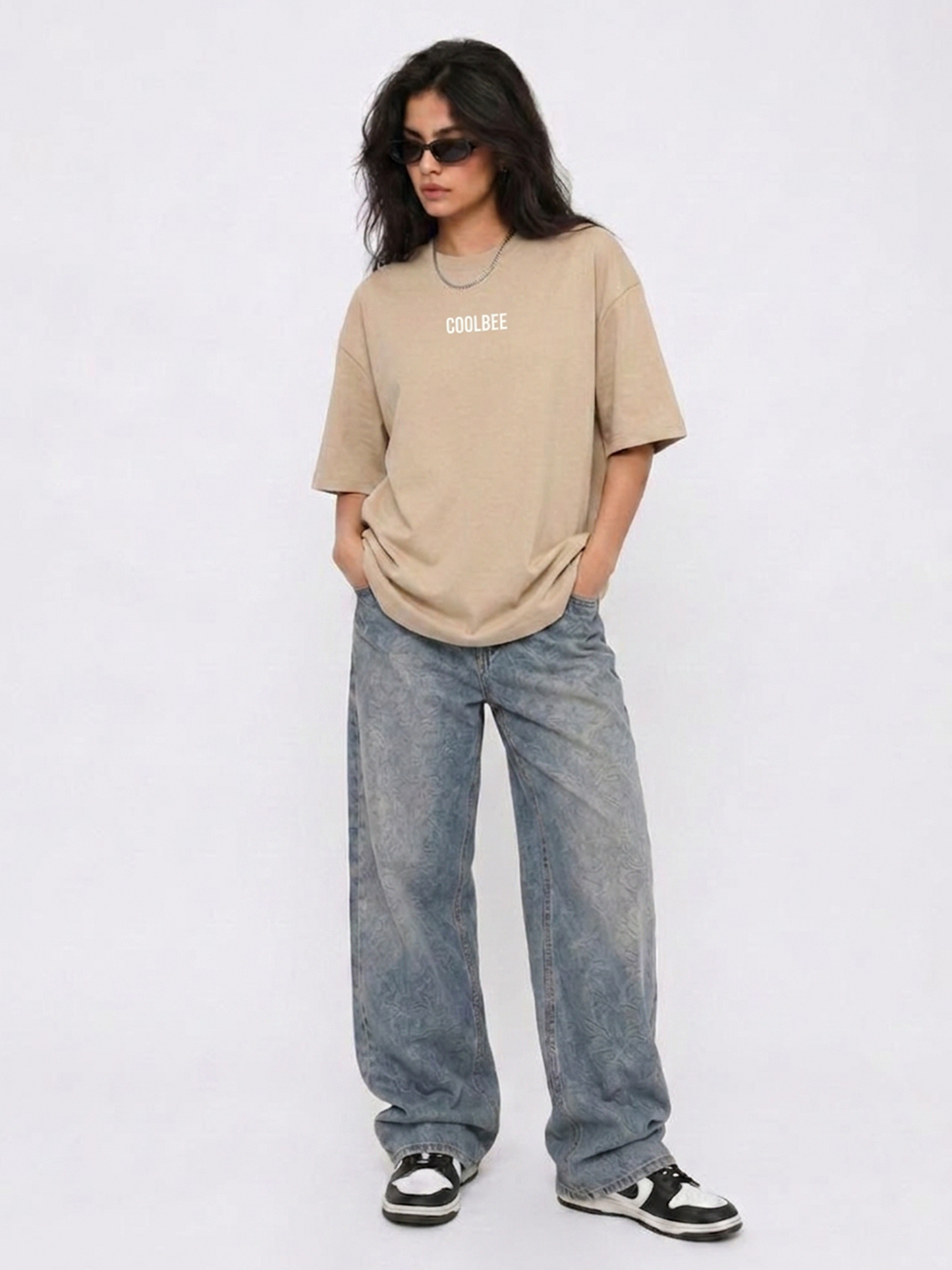 Cool Bee Cubist Bloom Oversize Tee Beige for Women - Oversized Graphic Tee Streetwear India - Lifestyle View
