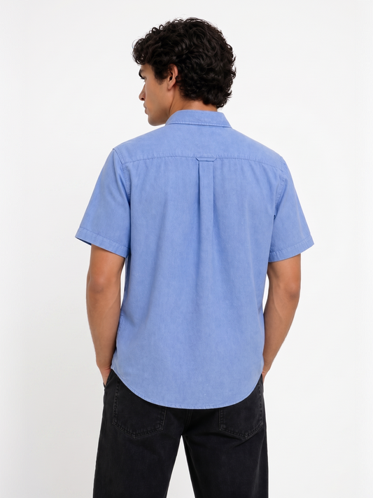 Cool Bee Oxford Casual Half Shirt Light Blue for Men - Blue Premium Half Sleeve Oxford Shirt India - Back View