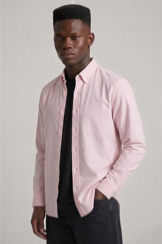 Super Premium Slim Fit Pink Striped Oxford Shirt