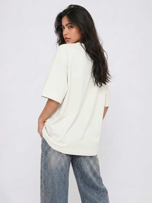 Cool Bee Glitch Portrait Tee White for Women - Oversized Graphic Tee Streetwear India - Back View