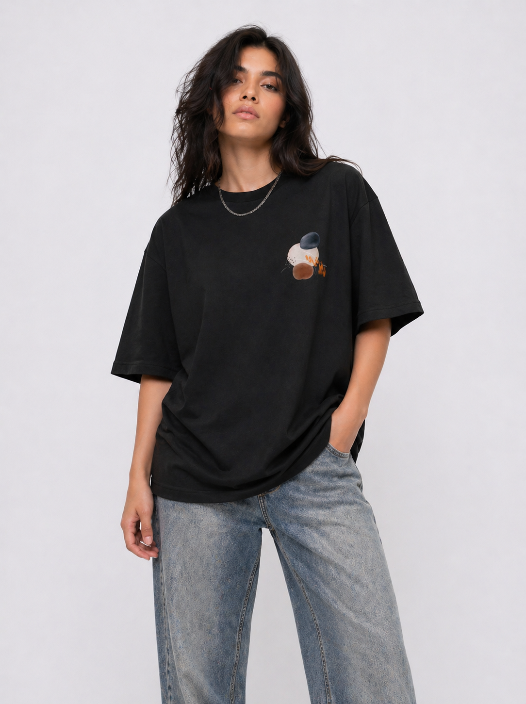 Cool Bee Abstract Echo Tee Black for Women - Oversized Graphic Tee Streetwear India - Lifestyle View