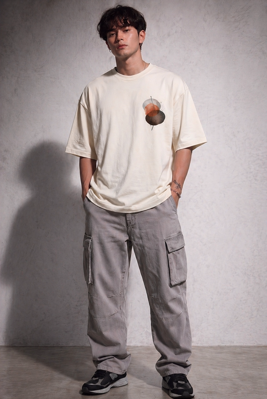 Cool Bee Dune orbit Tee white for Men - white Oversized Graphic Tee Streetwear India - Back View