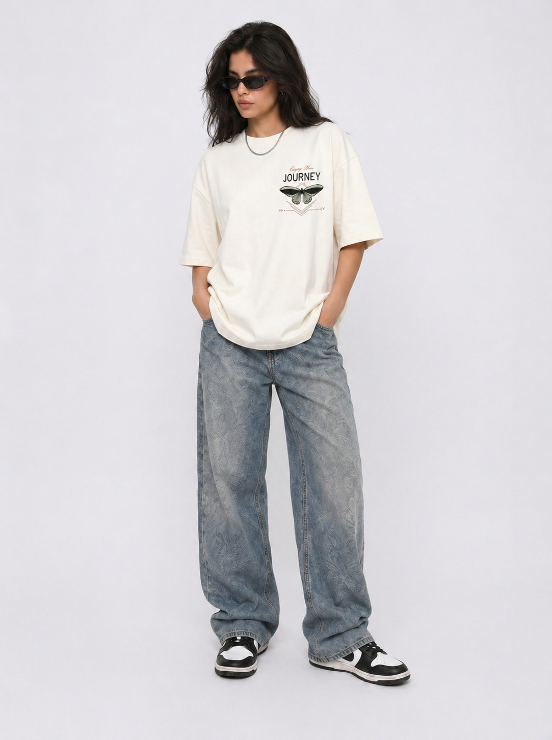 Cool Bee Journey Tee White for Women - White Oversized Graphic Tee Streetwear India - Lifestyle View