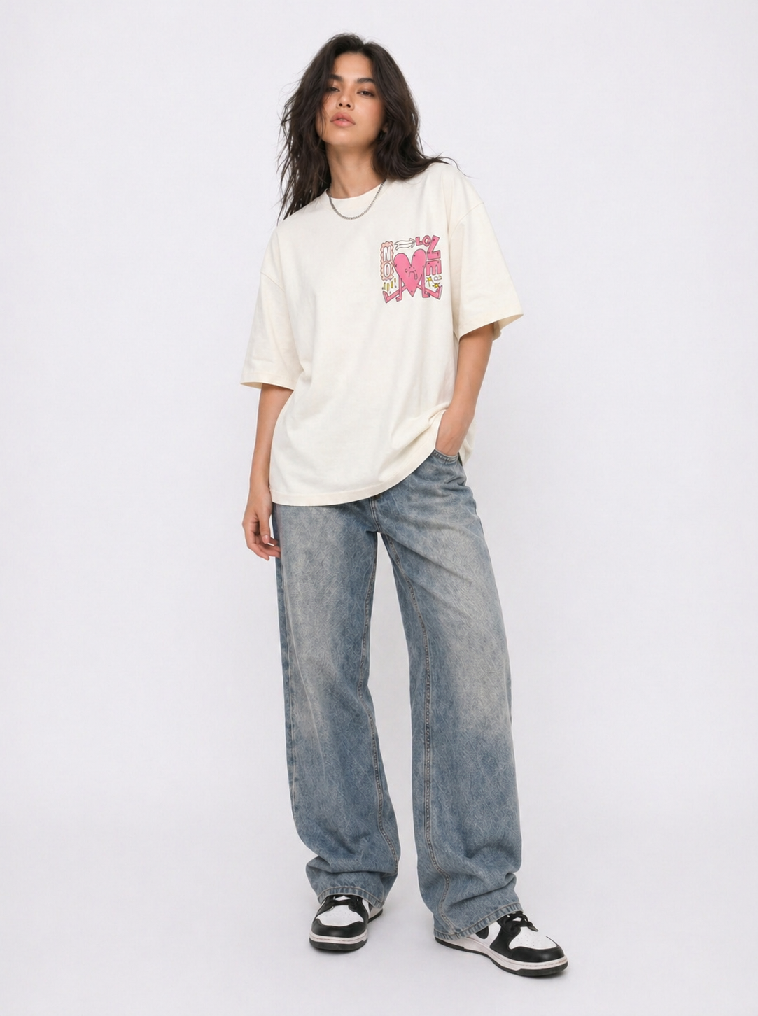 Cool Bee No Love Tee White for Women - White Oversized Graphic Tee Streetwear India - Lifestyle View