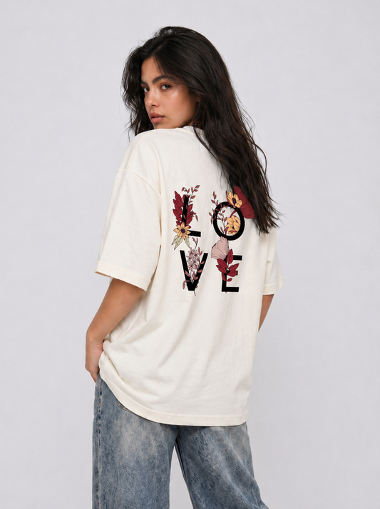 Cool Bee Nature Love Tee White for Women - White Oversized Graphic Tee Streetwear India - Back View