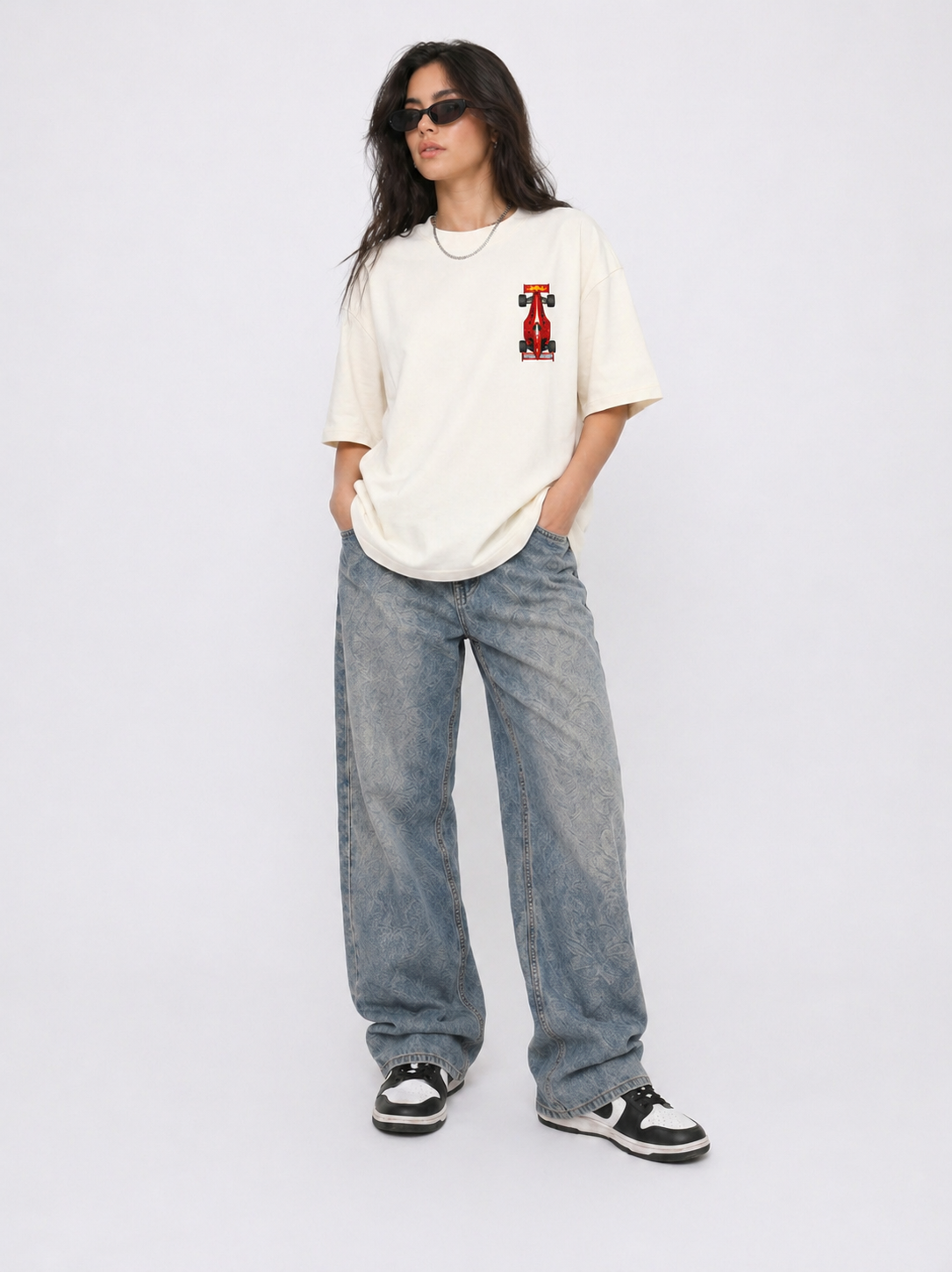 Cool Bee Apex Racing club Tee White for Women - White Oversized Graphic Tee Streetwear India - Lifestyle View