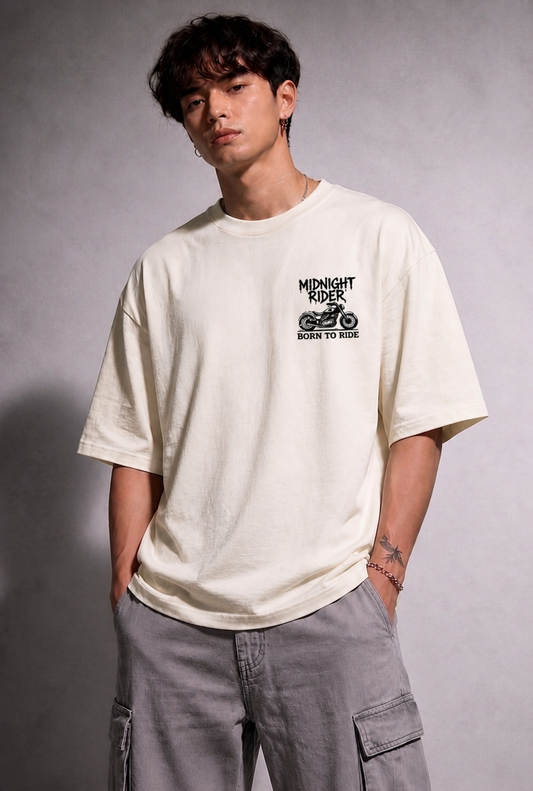Cool Bee Midnight Rider Tee white for Men - white Oversized Graphic Tee Streetwear India - Back View