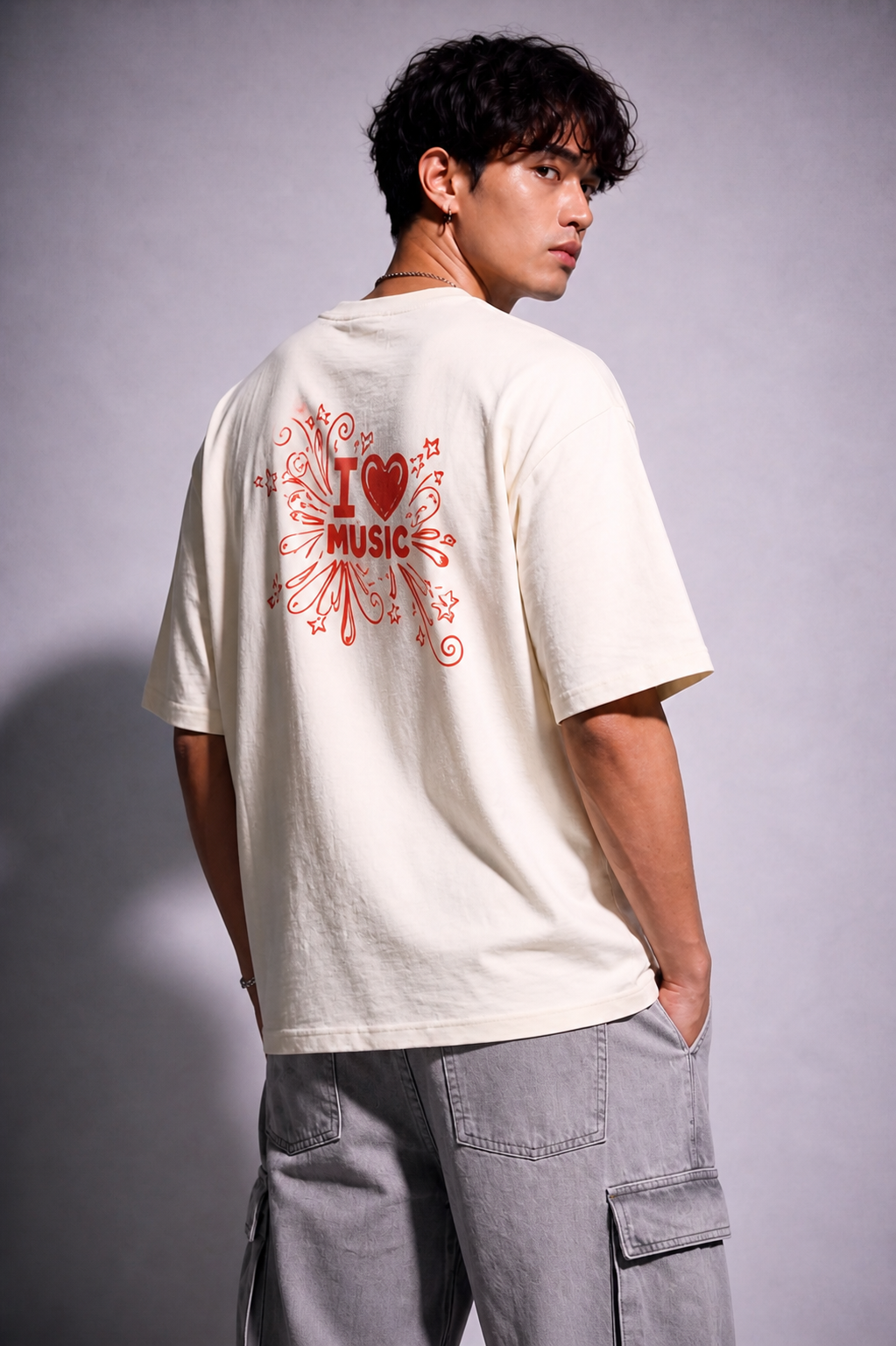 Cool Bee Music Tee White for Men - White Oversized Graphic Tee Streetwear India - Lifestyle View