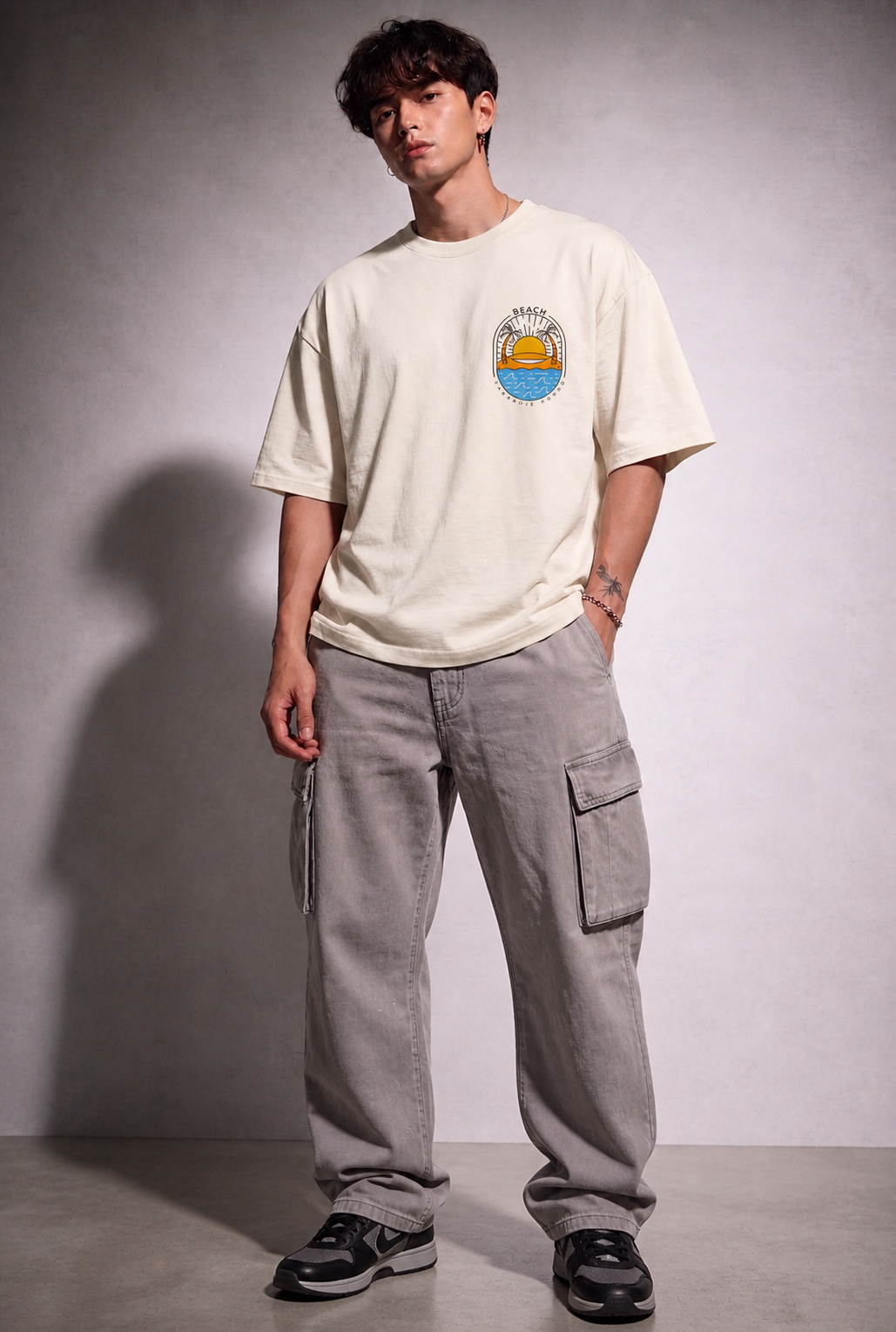 Cool Bee Paradise Tee White for Men - White Oversized Graphic Tee Streetwear India - Lifestyle View