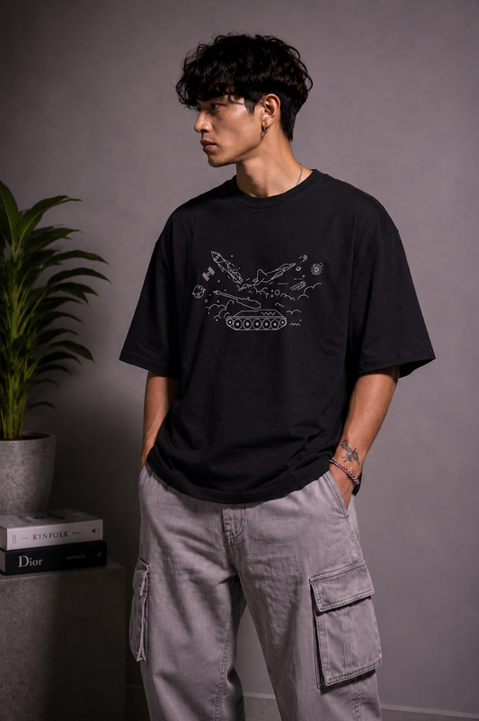 Cool Bee Stop The War Tee Black for Men - Black Oversized Graphic Tee Streetwear India - Back View