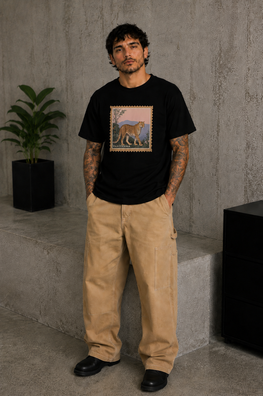 Leopard Post Tee Black