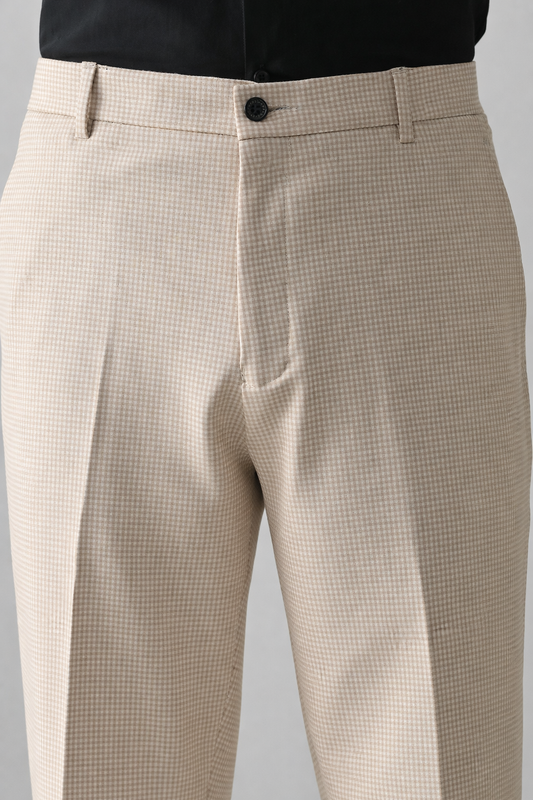 BEIGE Check Formal Trouser - Premium poly viscose | Comfortable Mens Pants